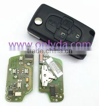 Peu-geot-R05E for Peugeot 4 Button Flip Remote Key with 433mhz (battery on PCB) with HU83 blade