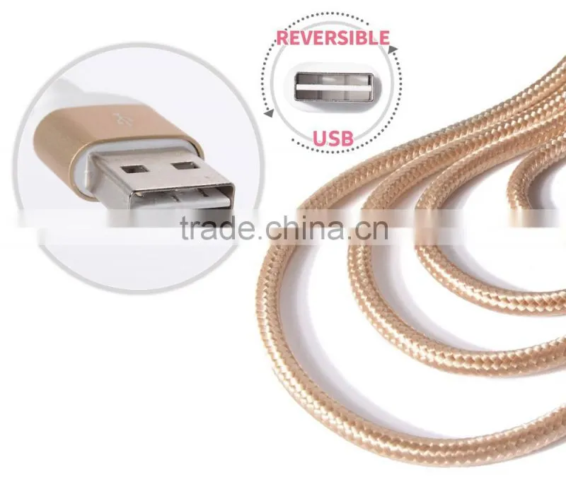2016 New Fashinable Nylon Braided Cable Aluminum USB Charger Cable