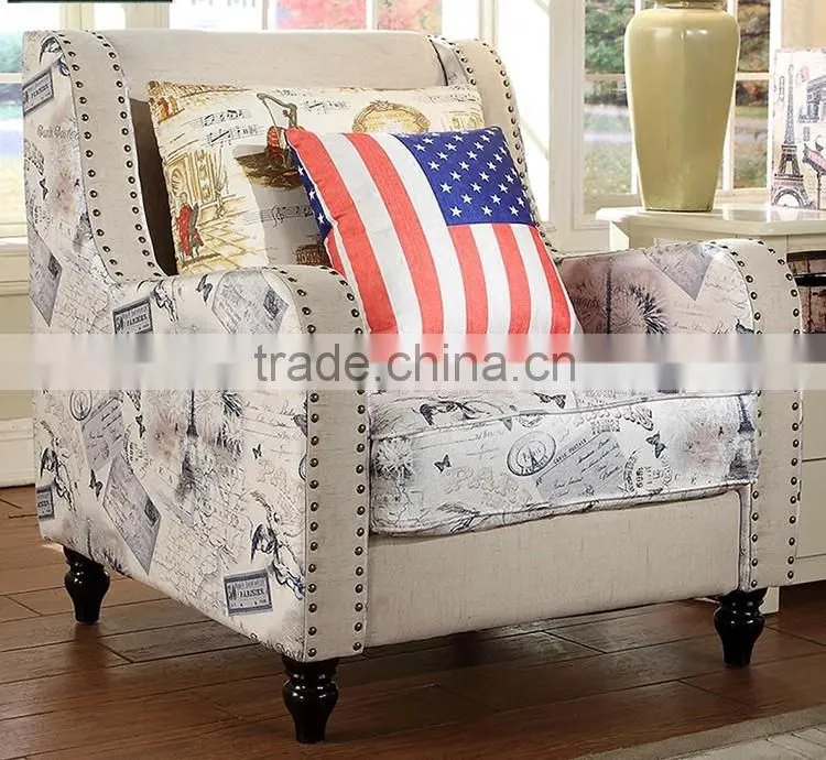 modern nordic style assorted color wooden legs fabric tufted sofa with rivet for living room furniture