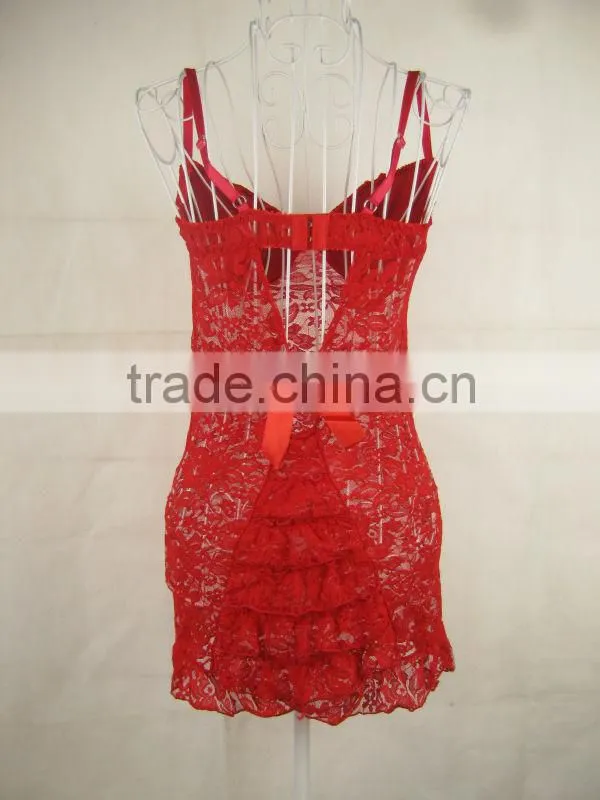 Red color high quality wholesale 2016 plus size sexy lace transparent nightwear for women