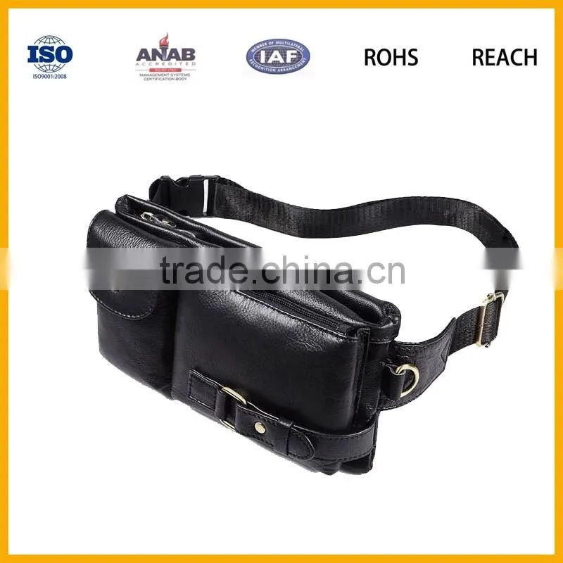 Factory Direct Sale High Quality Elegant PU Waist Bag with Two Small Pockets for Out sports, Business
