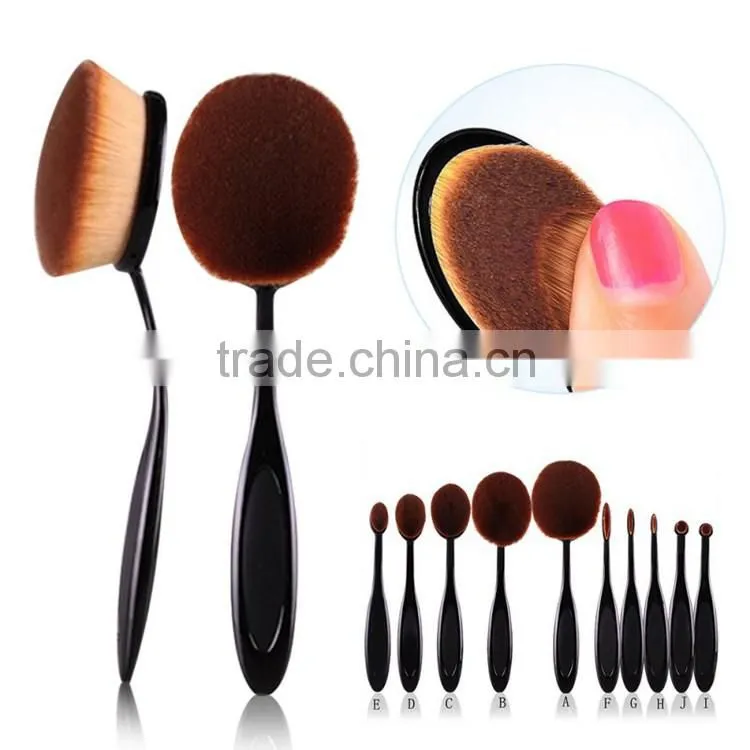 2016 new hotsell high quality oval tooth shaped makeup brush 10 pcs/set