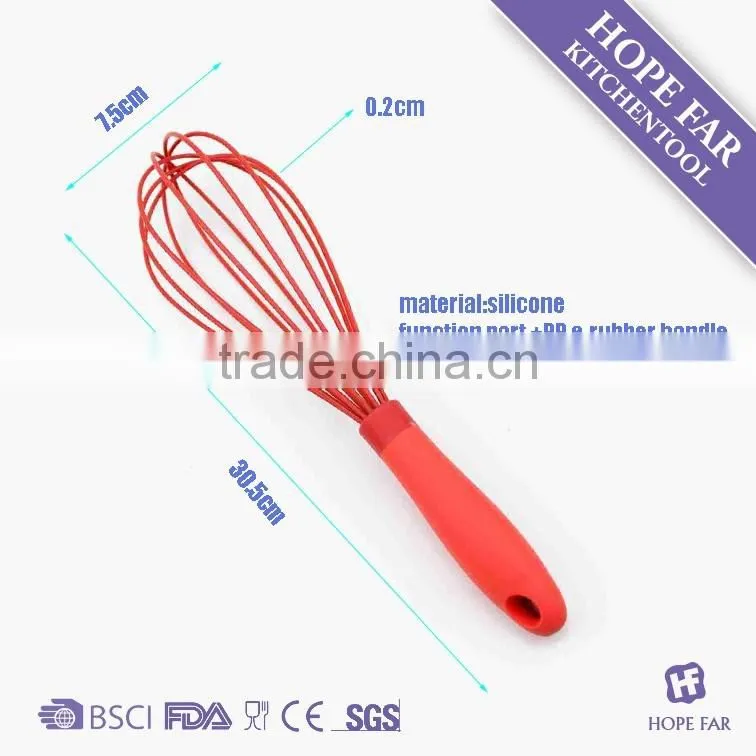 0300201 High quality 12" red color silicone egg beater with PP handle