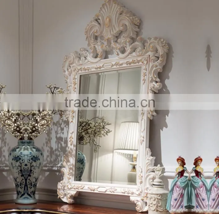 Luxury neoclassical style solid wood bedroom furniture white color dressing table with matching mirror