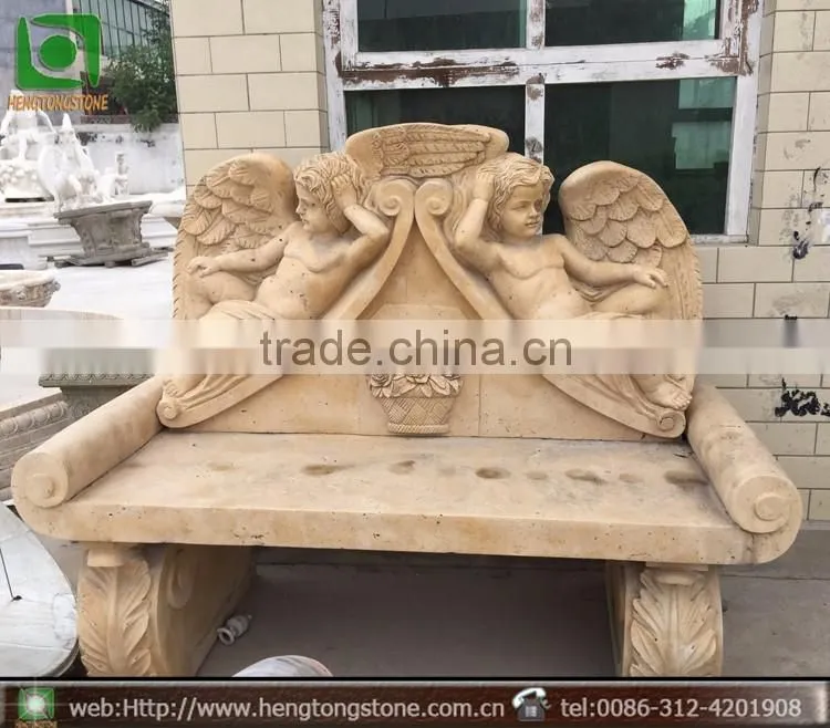 Carved Yellow Marble Bench For Sale