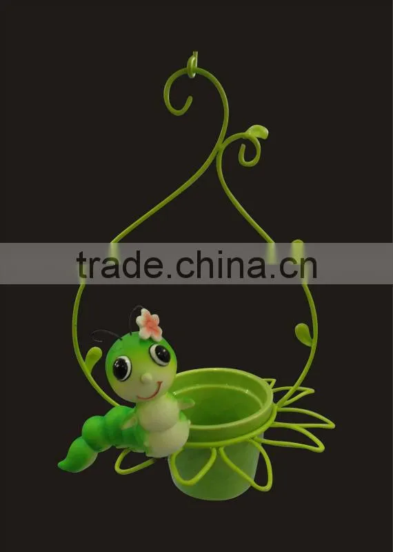 2014 new products lovely caterpillar iron decoration animal figurine hanging flower pot