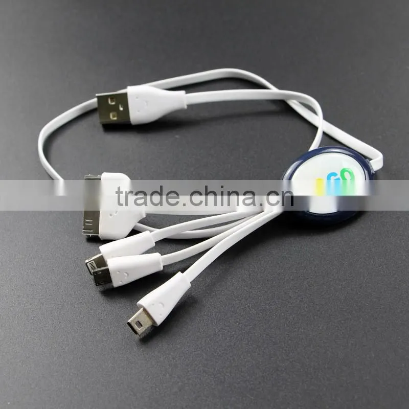 Logo 4 in 1 Charging & Sync Cable for iPhone 6, 6 plus, 5/5S/5C, 4/4S, iPad 4, Mini, Air, Samsung for Brand Promotion