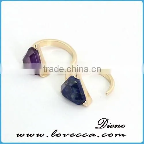 Alibaba Top Sale Natural Amethyst Bullet Shape Stone Vintage Pure Gold Ring for Woman