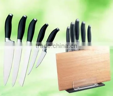 Stainless knife set with wood cutting board