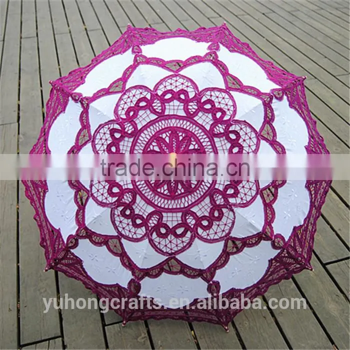 Fuschia Decorative Bella lace Umbrella For Wedding