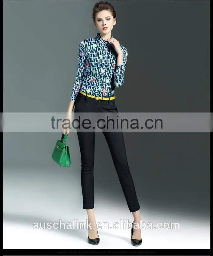 latest western long sleeve lapel print shirt design for women