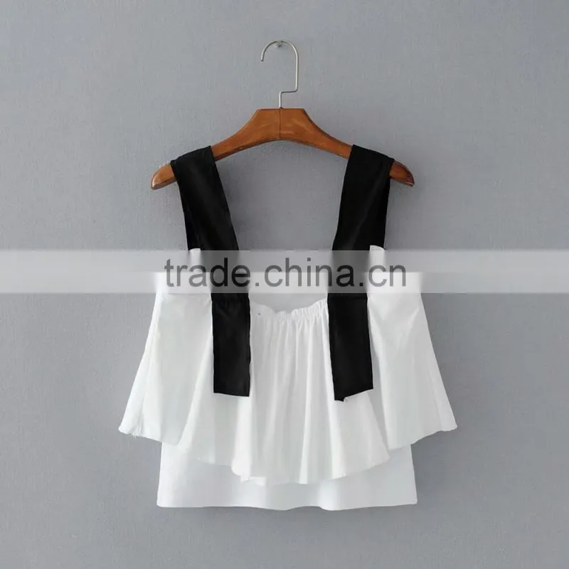 Women latest design wholesale contrast double layered tank top
