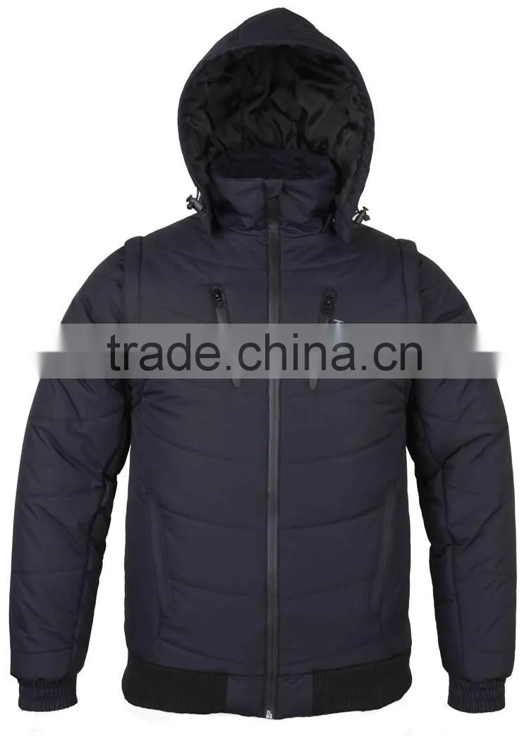 OEM warm padded winter parka mens china down jacket with detachable sleeve