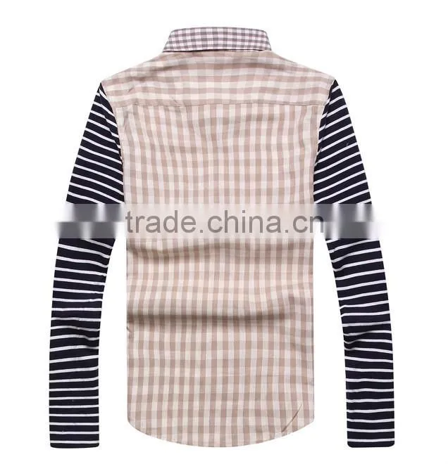 2016 khaki color men plaid linen shirt