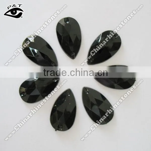Sew on Stone Acrylic Rhinestone Flat back Tear Drop 17x28mm Black Jet Color