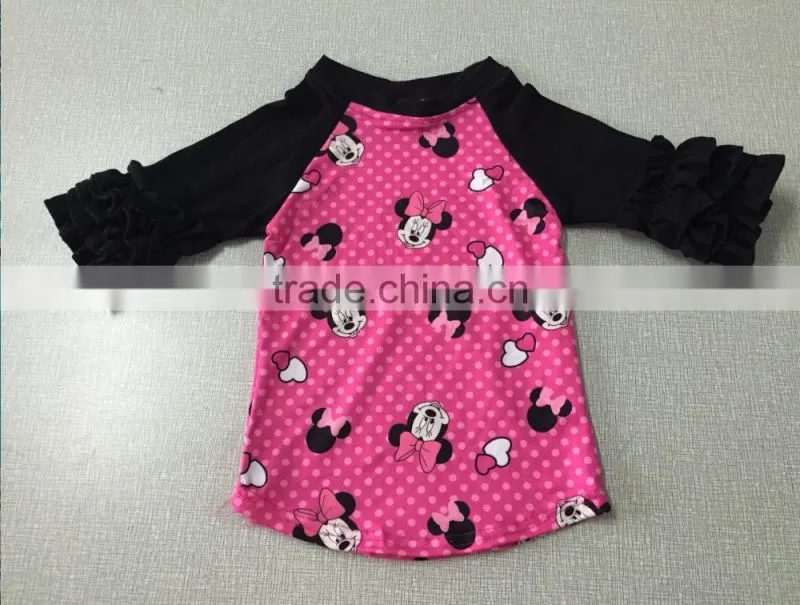 2017 fashion kids Gray mouse raglan design girls wholesale t- shirts