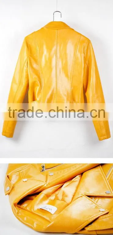 latest models yellow womens motocycle cool fashion leather jacket