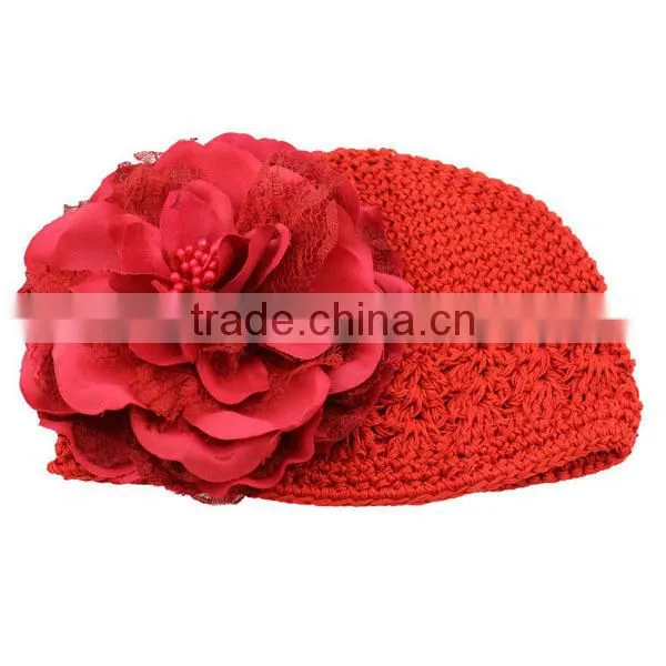 fashion cheap fancy baby crochet hat with pretty flower