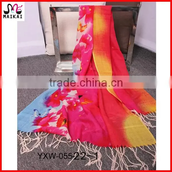 Bright floral print woven wool ethiopian scarf