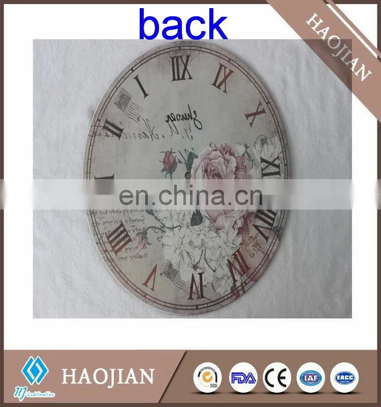 sublimation tempered smooth surface glass clock with hands and mechanism