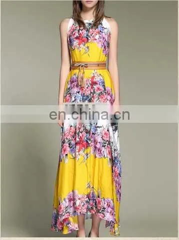 Europe style lady prints sleeveless comfortable dress