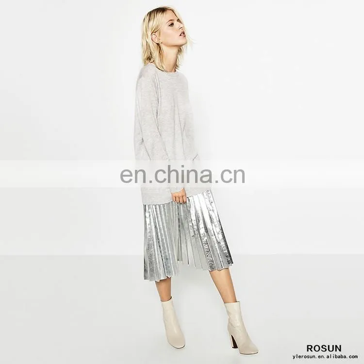 Ladies Light Grey Crew Neck Pullover Oversized Knit Jumper