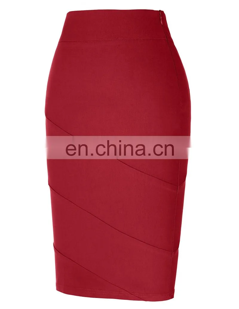 Kate Kasin Occident Women OL skirt High Stretchy Hips-Wrapped Red Pencil Skirt KK000269-3