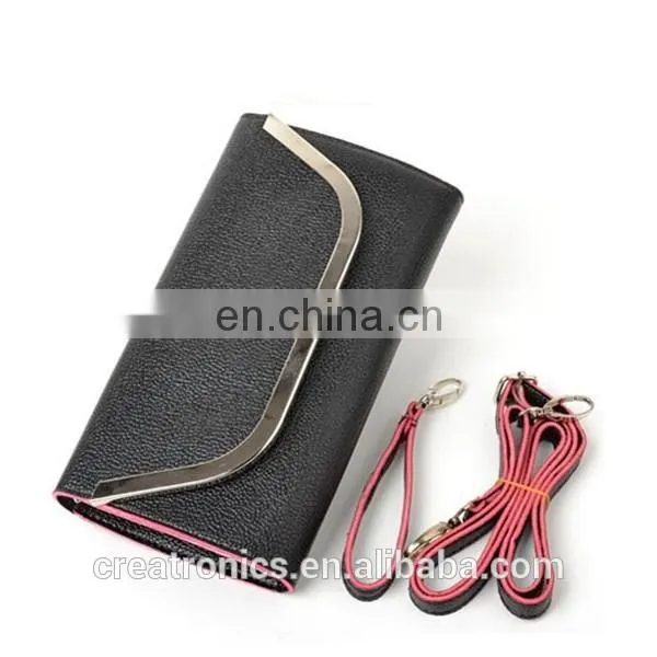 CR fully stocked cheap fancy a casual shoulder pu surface inlaid iron border with long belt black envelope purse silicon bag