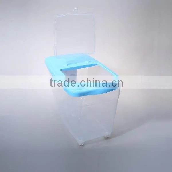 New arrival 15L plastic rice storage container, rice bucket with wheels