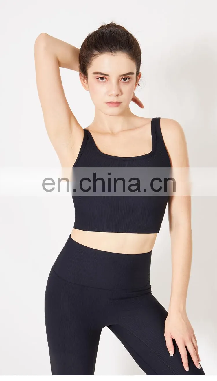 Eco Yoga Bra 2021 Ribbed Square Back Yoga Sports Bra Wear Gym Clothing Womens Fitness Top