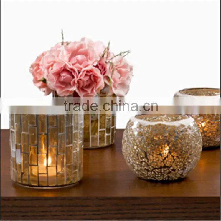 Handmade European style Mosaic Candle Holders Glass Candlestick & Romatic Candle Cup & Glass Vasw For Wedding Decoration