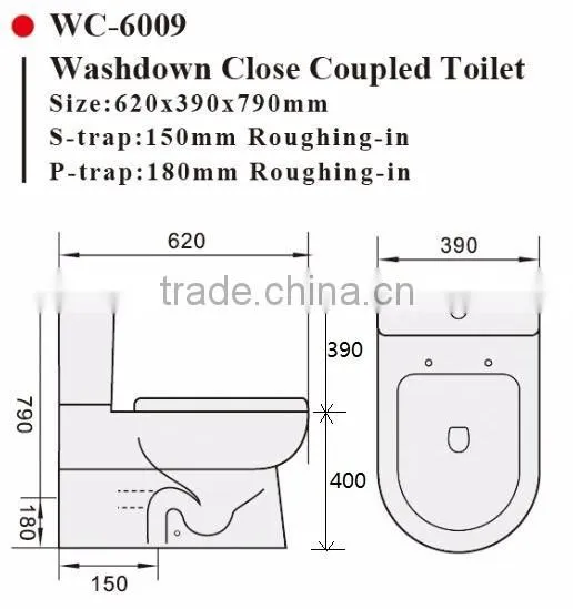 Two-Piece Washdown Watermark Toilet Factory S/P Trap with Geberit or R&T Flush Valve Soft Closing Cover, Australian WELS WC-6014
