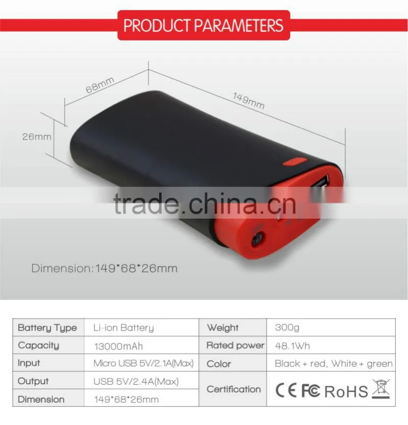 2016 mobile power bank 13000mah