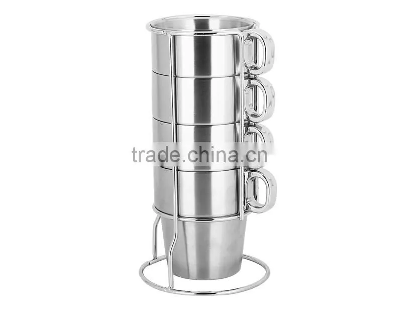 guangdong hardware cups and mugs/ 5pcs blank coffee mug set with metal rack