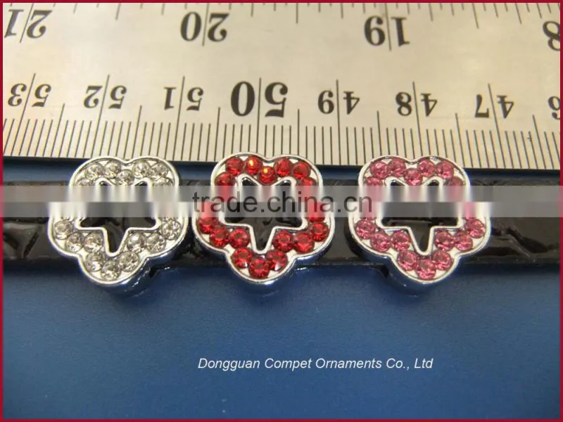 10mm full diamond double heart shaped slide charms diy jewellery accessories