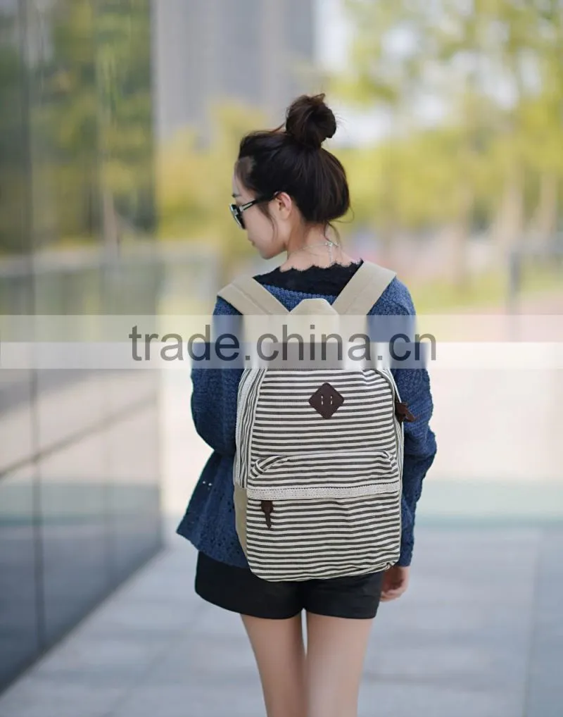 2016 new koeran fashion canvas streak backpack teenage backpack