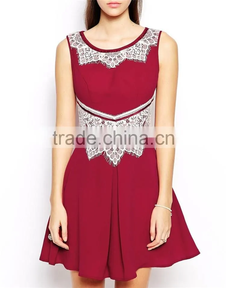 Elegant Red Sleeveless Applique Lace Design Short Puffy Homecoming Dress