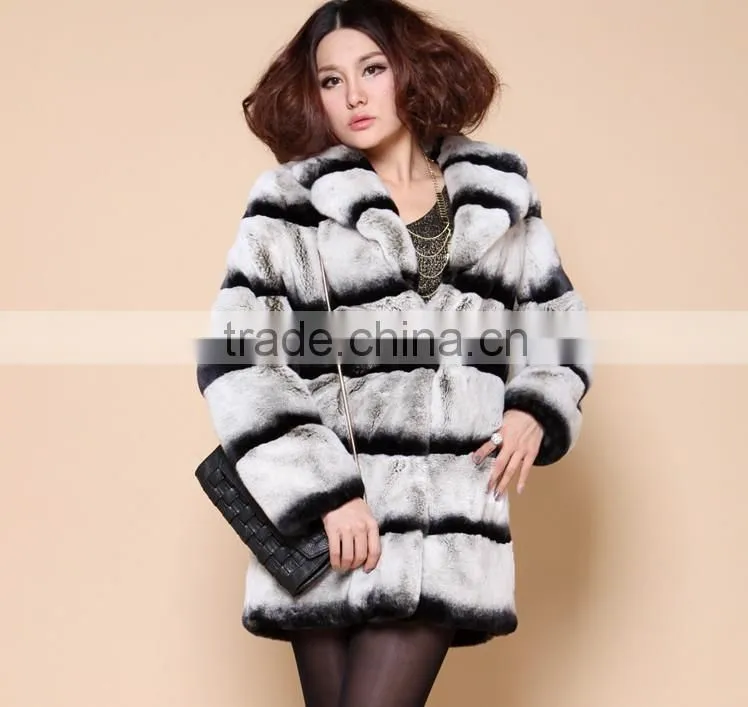 rex 14011 2014 winter women high quality Chinchilla rex rabbit coat