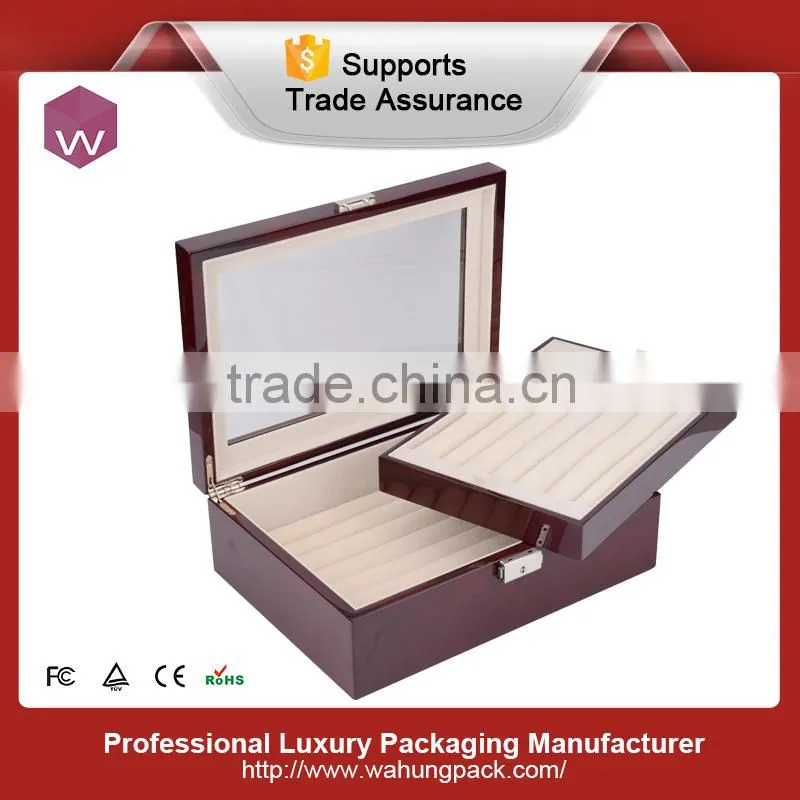 Wood lacquer cufflink gift box with clear window