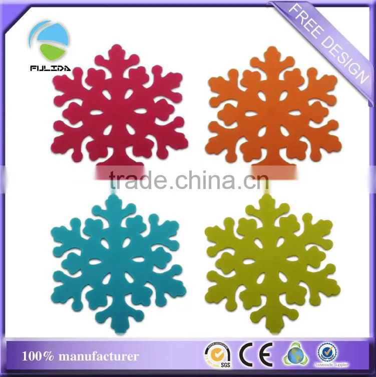 round transparent winter snowflake Christmas rubber silicone coaster