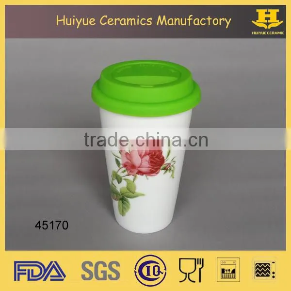 Ceramic travel mug with silicon lid, reusable coffee cup