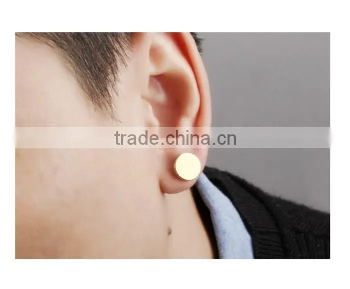 in stock stainless steel men double pin gold plated earrings