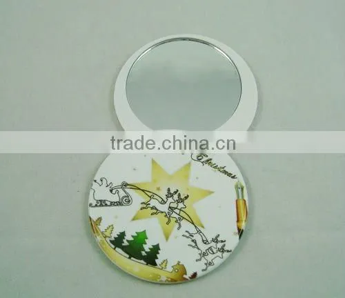 plastic round pocket/ compact mirror with revolving vover