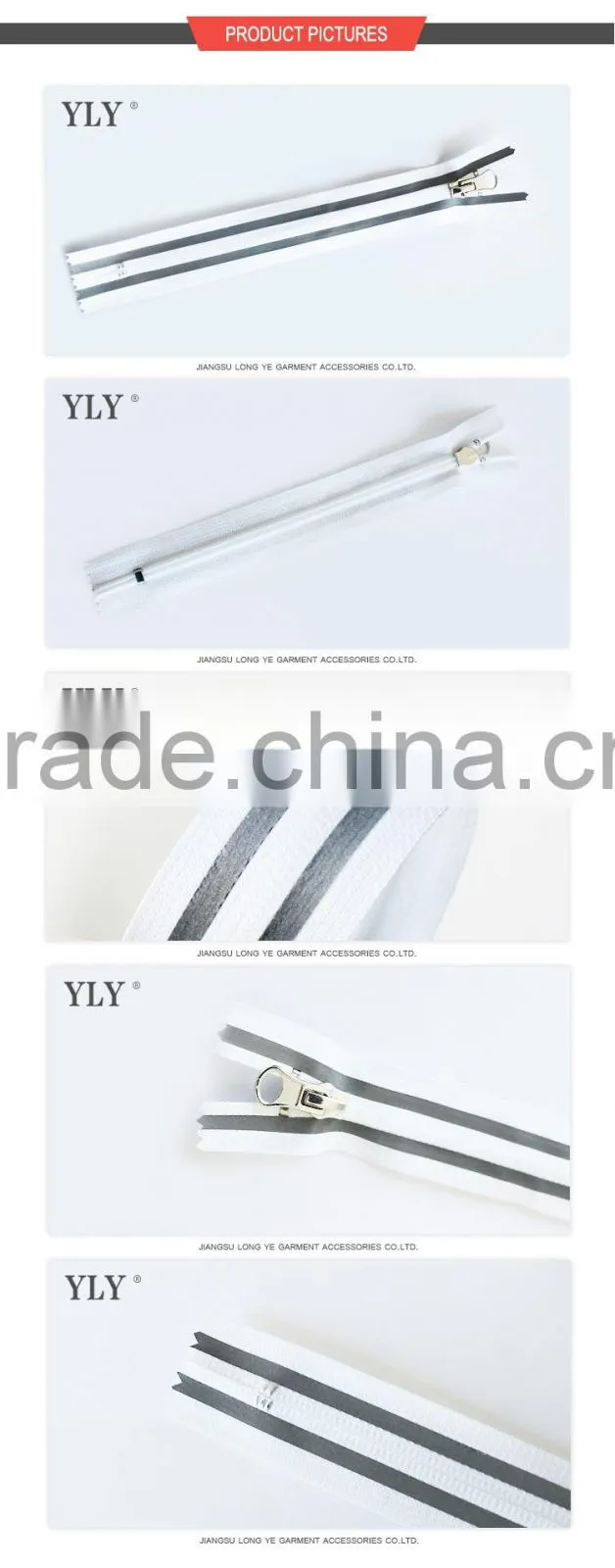 White nylon zipper with metal puller