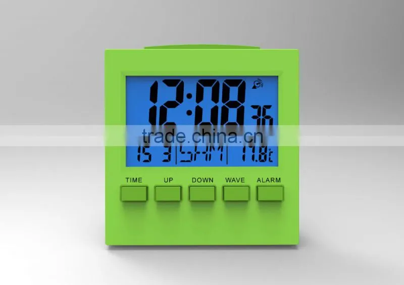 2015 HOT small digital radio controlled clock S2159D with blue backlight meet CE and Rohs , best for giftS