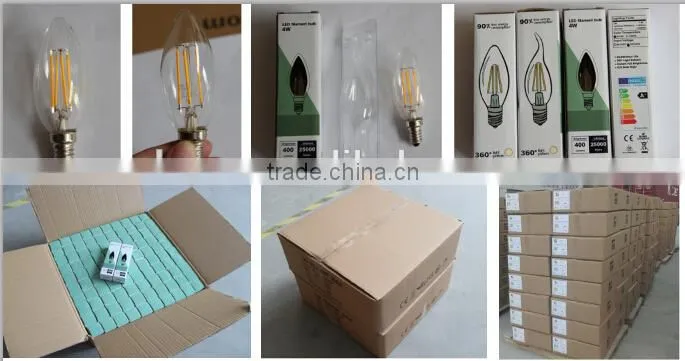 CE TUV ERP led candle filament e14 2w led filament candle