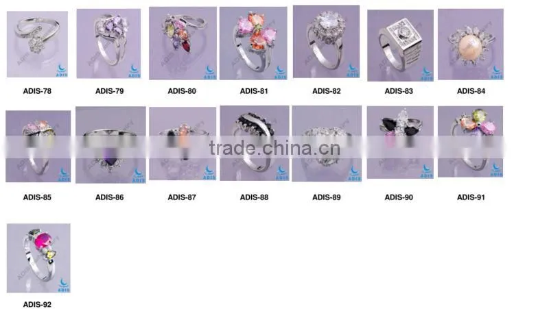 Copper finger rings with colorful zircons, fashion body jewelry
