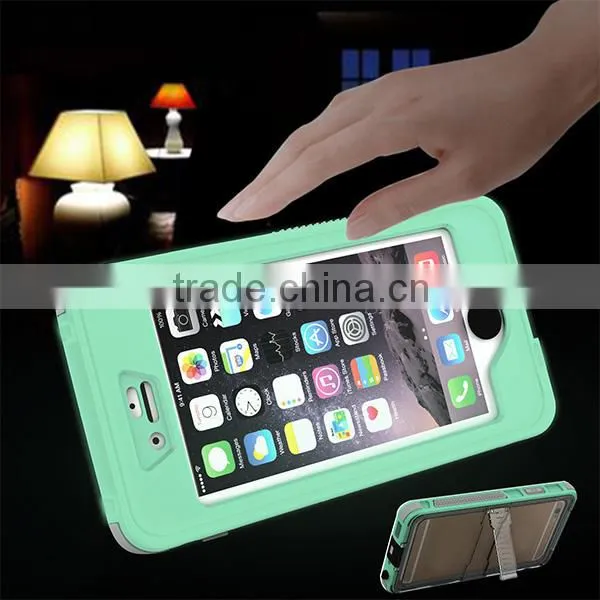 4.7 Inch Glow In Dark IP68 Waterproof Case for iPhone 6 6S With Button And Holder Stand