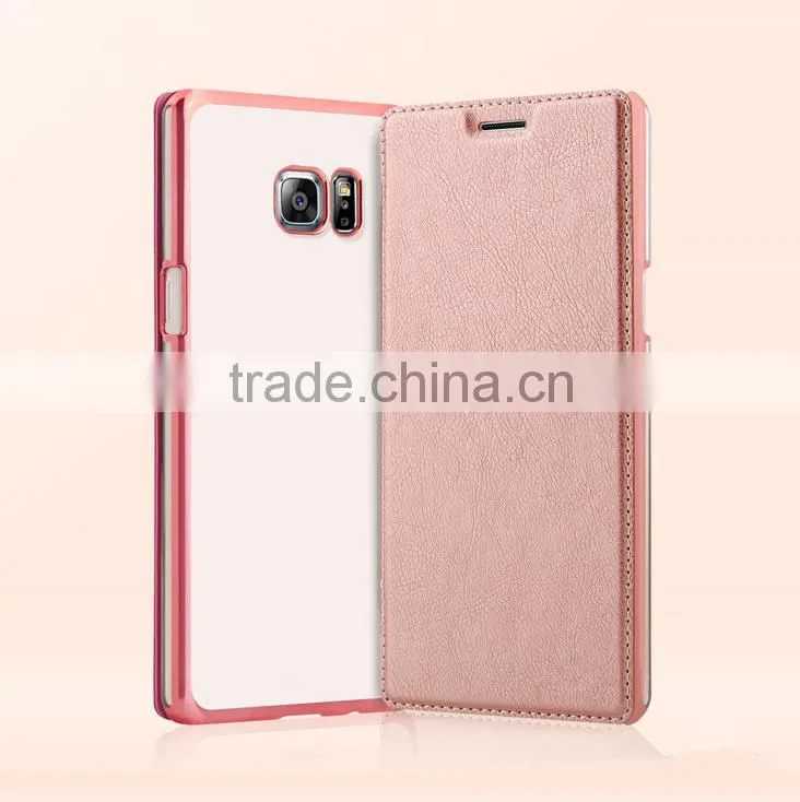 2016 Luxury slim electroplate leather flip case for samsung galaxy note 7
