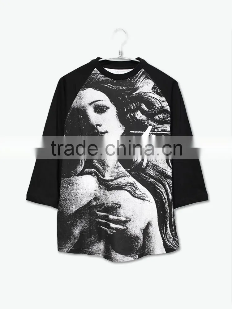 2015 summer fashion full print 3d t shirt,black raglan sleeves human sublimation printing t shirts
